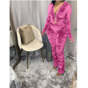 Women's <b>Sexy</b> Embroidered Breathable Fleece Short Top & Long Sleeve Solid Stacked Pants 2-Piece Jogger Sweat Suit <b>Set</b> for Summer - Product Image 5