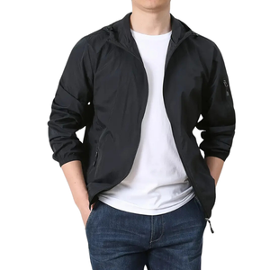 Veste de sport solide pour hommes avec poches, veste à capuche à manches longues avec fermeture éclair active pour toutes les saisons - Product Image 1