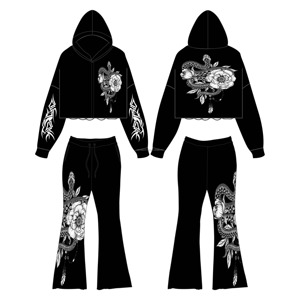 Conjunto de Sudadera con Capucha y Pantalones Jogger Acampanados de Invierno para Mujer, Diseño Casual Liso Personalizado 3D con Parches y Logo - Product Image 2