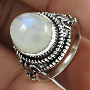 Anillo Clásico Hecho a Mano para Hombre y Mujer, Estilo Boho, Plata de Ley 925 con Incrustaciones de Piedra Lunar Arcoíris - Product Image 2