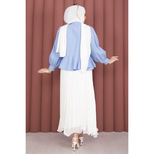 Camisa de Gasa Azul Vintage con Volantes y Falda para Mujer, Talla XL, para Uso Diario o Formal, con Decoración de Botones Tejidos, para Primavera/Verano/Otoño - Product Image 4