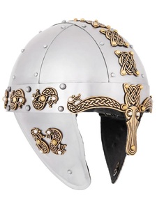 Casque Viking Artisanal en Acier Poli, Coiffe Décorative Plaqué Argent/Or, Design Nordique pour Décoration Intérieure et Musée - Product Image 1