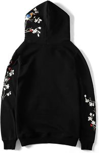 Streetwear Hommes Fleur Brodée Lourd 100% Coton Respirant Pocket Pullover Hoodies - Product Image 6