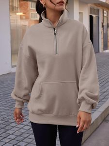 Jersey de gimnasio personalizado de alta calidad para mujer, sudadera de manga larga con media cremallera de gran tamaño para mujer - Product Image 3