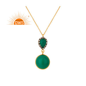 สร้อยคอจี้อัญมณีสีเขียวเพชรสังเคราะห์สังเคราะห์สังเคราะห์ชุบทอง18K ดีไซน์ล่าสุด - Product Image 1