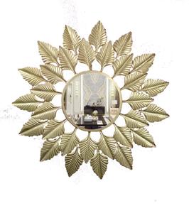 Stylish Leaf Wall <b>Mirror</b> decorative Metal wall <b>mirror</b> Living room Bathroom <b>Black</b> Color leaf Design Metal <b>Round</b> Shaped Home Wall - Product Image 2