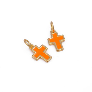 Orange Enamel <b>Cross</b> Pendant Gold-Plated Religious <b>Charm</b> for Children's Jewelry & Necklace Crafting for Weddings & Parties - Product Image 2