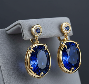 Elegant Blue Hydro Round 6 mm & Oval 15×<b>20</b> mm CZ Drop Earrings 925 Sterling Silver 18K Gold Plated 5 Inch <b>Wedding</b> Wear - Product Image 1
