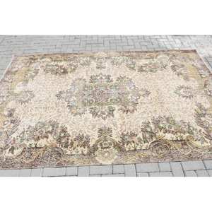 Alfombra tradicional de lana Beige de 5,7x9,4 pies, diseño rectangular de retazos turcos hechos a mano para entrada, pasillo, sala de estar, látex - Product Image 3