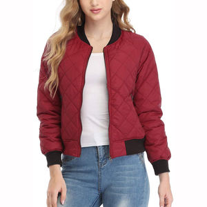 Blouson Bomber Femme Col Montant Fermeture Éclair Avant Design Personnalisé Teint Uni Tricoté Respirant Rembourré Coton Hiver Personnalisable - Product Image 1