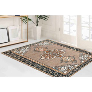 Tapis imprimé à motifs ethniques marron pour la décoration de la maison, tapis fin non tissé - Product Image 2