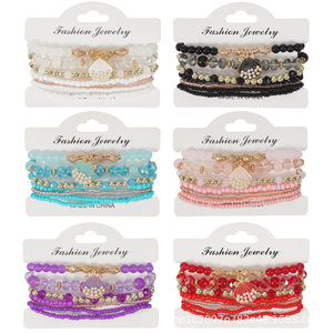 Ensemble de bracelets superposés style Bohème géométrique en acier inoxydable et argent tibétain, avec breloque coquillage et perles de cristal, design sans fin et tendance - Product Image 1