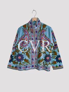 Chaqueta de Estilo Chino con Cuello Mandarín Bordado, Talla Grande, Ropa Exterior para Mujer, Primavera, Casual, Manga Larga, Algodón, Estampado Floral - Product Image 2