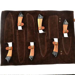 Juego de Cuchillos de Chef de Acero de Damasco Hechos a Mano, 6 Piezas, Mango de Madera con Funda de Cuero Puro, Juego de Cuchillos de Cocina - Product Image 5