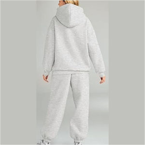 Conjunto Deportivo de Invierno para Mujer, Talla Grande, Color Sólido, 100% Algodón, Sudadera con Capucha y Pantalones Jogger de Dos Piezas - Product Image 6