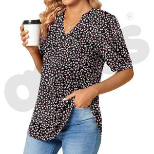 Femmes été bouffée à manches courtes hauts habillé décontracté col en v T-Shirts mignon Blouse pour le travail nouveau Style o-cou T-shirt robe - Product Image 5