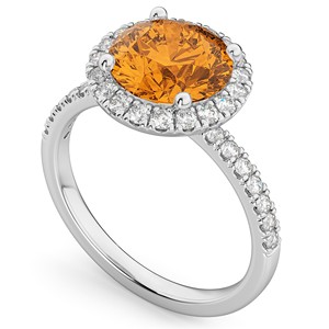 Anillo de oro blanco de 14 quilates con piedras preciosas de citrino y diamantes naturales, anillo elegante hecho a mano de corte redondo, joyería fina de calidad, regalo de boda - Product Image 3