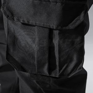 กางเกงคาร์โก้ลำลองของผู้ชายผ้าฝ้าย100% เบาสีทึบเอวสูงปานกลางแบบตรง - Product Image 5