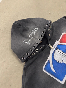 Sudadera con Capucha de Poliéster para Hombre y Mujer, Estilo Retro Americano, Hip Hop, Bordado Urbano, Diseño Casual, Moderno, con Estilo Desgastado y Personalidad - Product Image 3