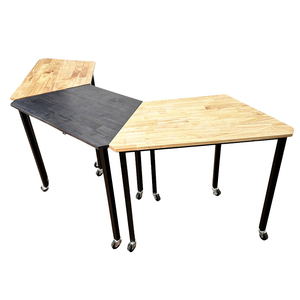 Set of 3 Trapezoidal <b>Tables</b> Modern Design Style Made of Rubber Wood with Square Iron Legs Lego-Style-HBLG044 - Product Image 2