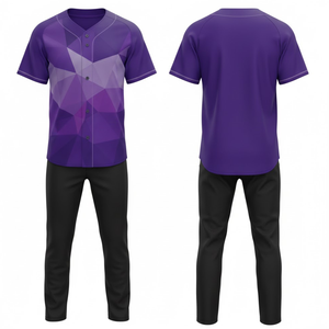 ชุดยูนิฟอร์มเบสบอลทีมแบบกำหนดเอง |   เสื้อเจอร์ซีย์กระดุมเต็มตัวลายเรขาคณิตสีม่วงและกางเกงฝึกซ้อม - Product Image 1