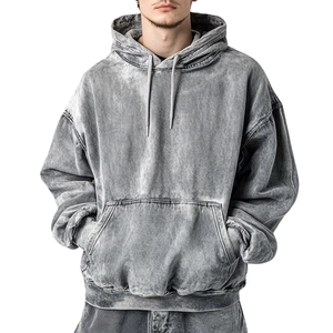 Sweat à capuche pour hommes de haute qualité 400 GSM tricoté à l'acide 100% coton coupe surdimensionnée longue hiver Style High Street - Product Image 5