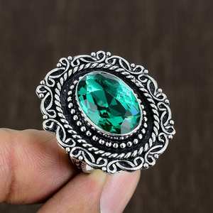 Faceted Apatite Ring Oxidized Sterling Silver Boho Statement Ring Size 8 Handmade Gemstone Jewelry Unique Gift For Women - Product Image 4