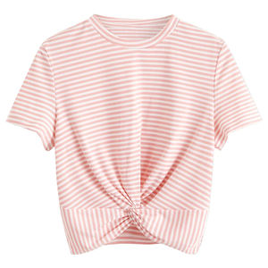 เสื้อยืดคอลูกเรือแบบสั้นสำหรับผู้หญิงเสื้อยืดครอปใส่สบายสีพื้น - Product Image 1