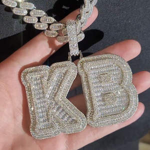 VVS Moissanite Hip Hop ronde et baguette diamant lettre bijoux pendentifs à breloques pour hommes en argent Sterling 925 - Product Image 1