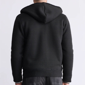 Sweat à capuche respirant tricoté brodé Sherpa thermique pour hommes, sweat-shirt sans doublure avec fermeture éclair complète, tissu 500g, logo personnalisé, vente en gros - Product Image 4