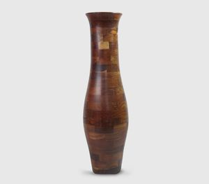 Vase de sol décoratif en bois de manguier naturel artisanal de luxe avec motif unique en patchwork de mosaïque Silhouette de bouteille élégante et haute - Product Image 5