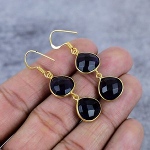 พลอยสีม่วงรูปหัวใจอัญมณี925เงินสเตอร์ลิงต่างหูห้อยชุบทองทำด้วยมือของขวัญสำหรับผู้หญิง - Product Image 4