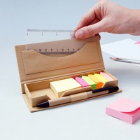 Juego de Notas Adhesivas de Papel Kraft Reciclado con Logotipo Personalizado, Porta Notas con Bolígrafo y Regla, Marcadores de Página Coloridos para Regalos Promocionales
