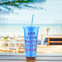 Gobelet en plastique sans BPA de 24 oz avec paille et couvercle, tasses à café glacé réutilisables avec logo personnalisé pour la promotion, l'usage quotidien et l'extérieur