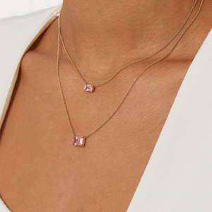 Collar de Cadena Geométrica Chapado en Oro Rosa con Acentos de Granate, Cuarzo, Amatista, Diamante, Turquesa y Perla - Product Image 3