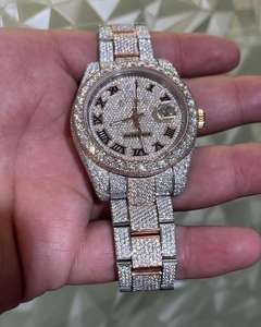 Montre en diamant Moissanite à mouvement entièrement automatique de haute qualité avec cadran romain Bracelet en acier inoxydable lourd Style hip-hop de luxe - Product Image 2