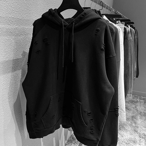 Custom Vintage Blank Pullover Unisex Ripped Hoodie Men Distressed Winter Waterproof 100% Cotton Hoodies - Product Image 5