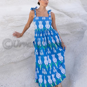 Crafted From Lightly Structured Cotton Poplin Adjustable Tie-<b>straps</b> Pockets Zipper Down the Back Women's Dresses - Product Image 1