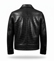 Veste matelassée à capuche pour homme, en cuir véritable du Pakistan, faite à la main, imperméable et coupe-vent, avec imprimé croco noir, prête à être expédiée