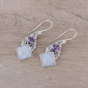 Boucles d'oreilles en améthyste et pierre de lune faites à la main, en argent sterling 925, bijoux à pendentif, cadeau élégant pour femmes, style bohème - Product Image 5
