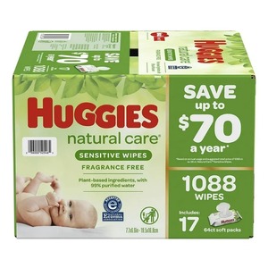 ผ้าเช็ดทําความสะอาดเด็กแบบไวต่อการดูแลจากธรรมชาติที่ไม่มีกลิ่น Huggies 1,088 กะรัต - Product Image 1
