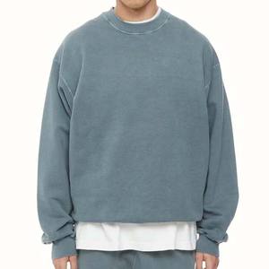 380 GSM para hombre de gran tamaño Vintage ácido lavado 100% algodón sudadera bordada cuello redondo ropa deportiva suelta ajuste ácido lavado invierno - Product Image 6