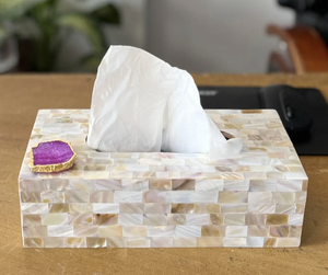 Porte-serviettes en bois MDF fait à la main MOP haute qualité décorations pour la maison élégantes boîte à mouchoirs en nacre d'Inde - Product Image 6