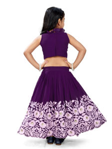 Shoryam - Lehenga Choli Tradicional India para Niñas, Estilo Largo hasta el Suelo, Sin Mangas, con Estampado Floral, Color Morado, para Fiestas y Bodas - Product Image 3