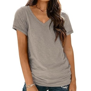 เสื้อยืดคอวีแบบใหม่ ผ้าฝ้าย 100% ระบายอากาศได้ดี แห้งเร็ว แขนสั้น สไตล์ลำลอง สตรีทแวร์ ผ้าอ็อกซ์ฟอร์ด เป็นมิตรกับสิ่งแวดล้อม - Product Image 1