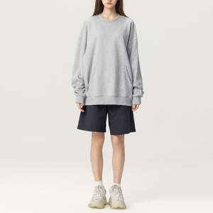 Custom <b>Women's</b> Heavyweight Fleece <b>Sweatshirt</b> 420G Round Neck Distressed Pullover with Pocket OEM ODM Wholesale Supplier - Product Image 6