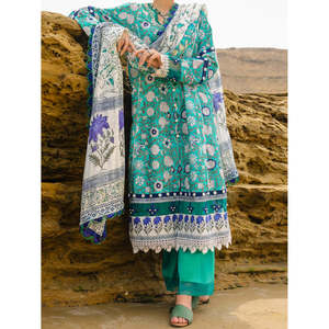 Ensemble 2 pièces vert non cousu pour femme, style Salwar Kameez pakistanais, tenue ethnique Bazm-e-Rang 25, imprimé numérique pour l'été 2026 - Product Image 1