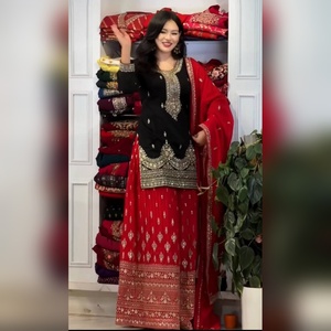 Conjunto de salwar kameez plazzo chinon multicolor de nueva llegada con detalles de bordado resham y dupatta elegante, colección 2025 - Product Image 2