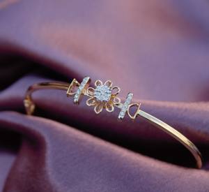 14K <b>Solid</b> <b>Gold</b> Flower Design Natural Diamond <b>Bangle</b> IGI Certified Cuff Bracelet Gift For Her Stackable Jewelry - Product Image 4