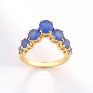 สินค้ามาใหม่แหวนมงกุฎประดับพลอยคาลซิโดนีสีฟ้าทำด้วยมือชุบทอง925เครื่องประดับแหวนเงิน - Product Image 1